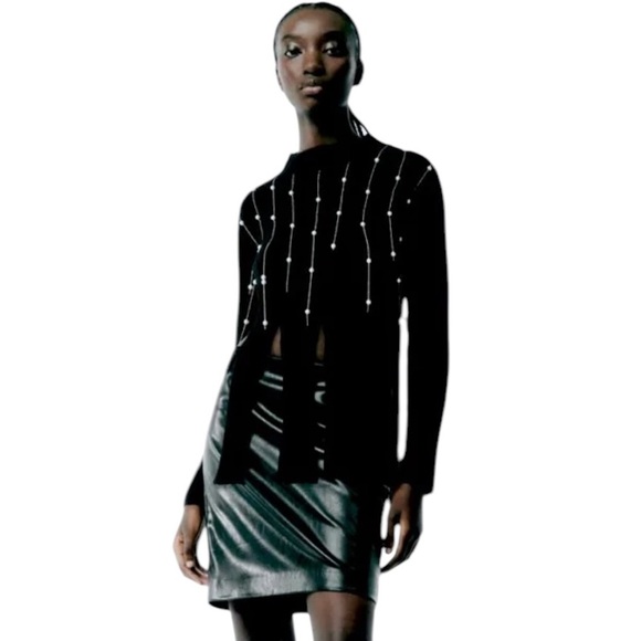 Zara Fringed Pearl Knit Wool Blend Sweater - Picture 3 of 16